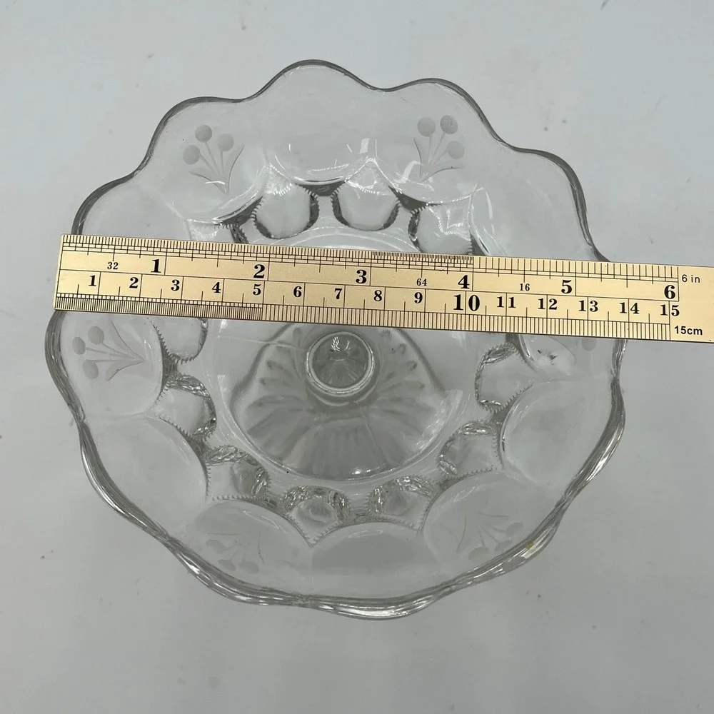 Vintage Clear Glass Pedestal Candy Dish‎ Compote Bowl Floral Etched